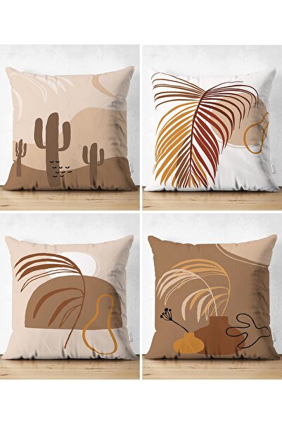 Realhomes 4'lü Çift Taraflı Renkli Zemin Üzerinde Yaprak Desenli Modern Süet ...