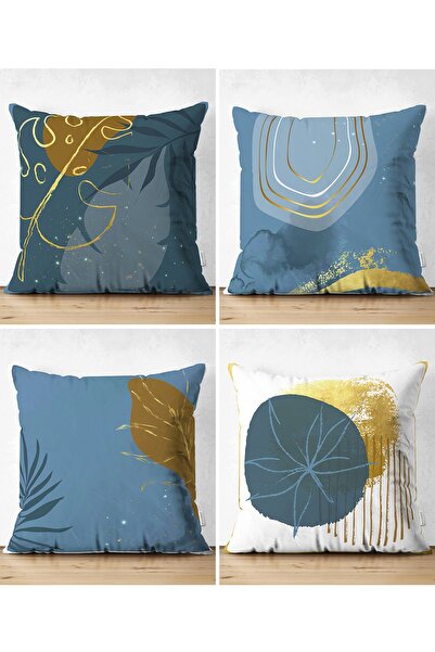Realhomes 4-Piece Double-Sided Colorful Background Gold Detailed Leaf Pattern...
