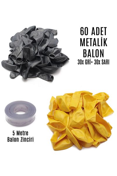Lora Wedding 60 Pieces of Gray (silver) and Yellow Mixed Metallic Balloons + 5 Meters Balloon Chain