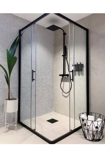 Blackline Siyah Köşe Şeffaf Cam 80x80 Dusakabin H: 190