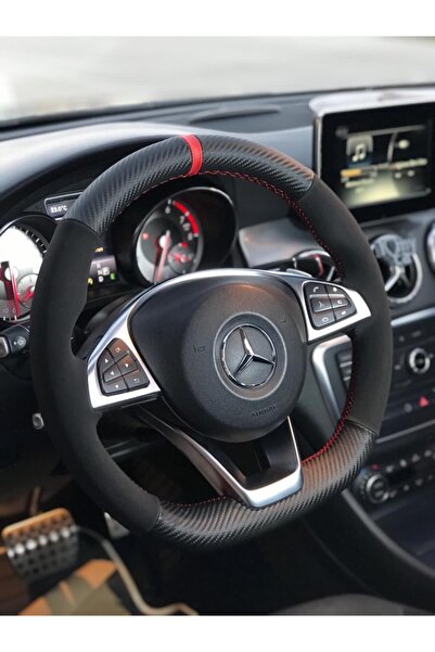 M&R OTO KILIF AKSESUAR Kırmızı Yüzüklü Alcantara Oto Deri Direksiyon Kılıfı