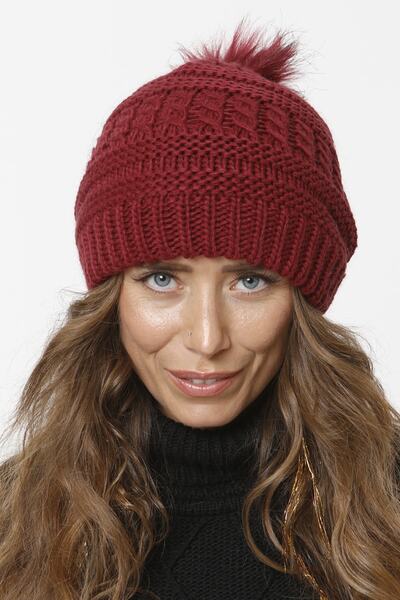 Vemod قبعة نسائية محبوكة مبطنة باللون العنابي