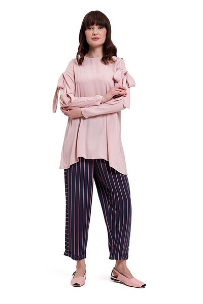 Mizalle Women's Powder Pink Crepe Sports Tunic with Tied Sleeves 20Ygmzl 1013009