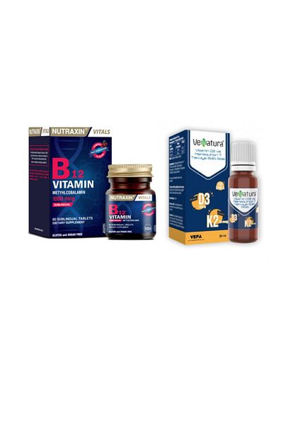 VeNatura 20MlDrops +NutraxinVitamin B12 60 Dilu -VitaminD3 and K2 Supplementing Food Tablet