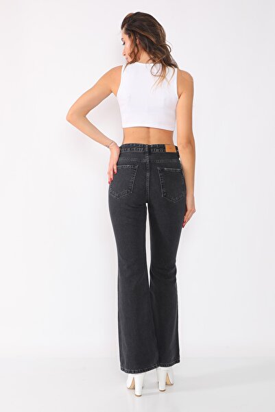 Darkly Jeans Kadın Siyah 90s Vintage Ispanyol Paça Jeans