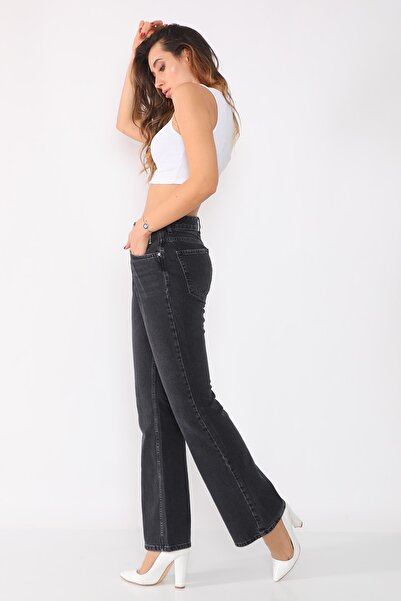 Darkly Jeans Kadın Siyah 90s Vintage Ispanyol Paça Jeans