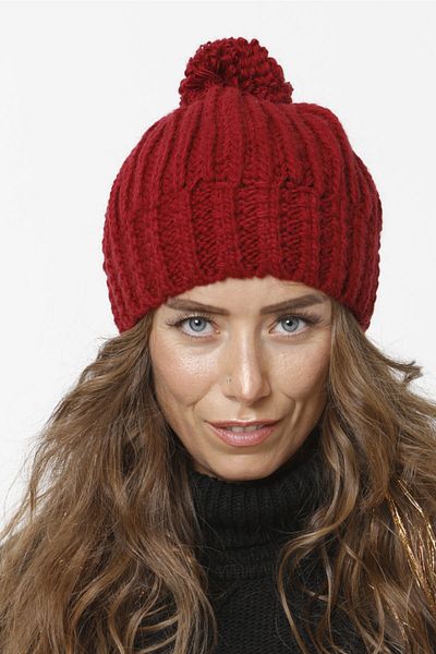 Vemod 51u Pompom Knitwear Knitted Beanie - Claret Red