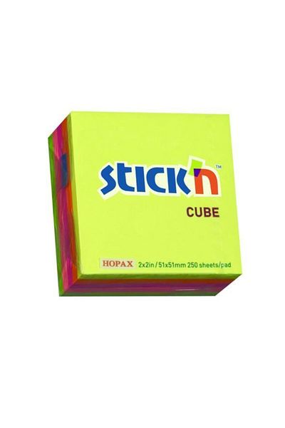 Hopax Stickn Neon 50x50mm Cube Block - ورق ملاحظات لاصق 5 ألوان 250 ورقة (4 عبوات) 21203