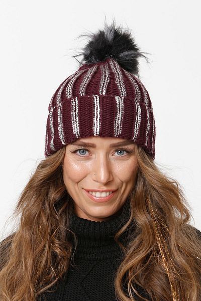 Vemod 75 Foil Printed Folded Pompom Knitwear Knitted Beret - Purple