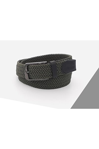 Rino Deri 3.5 Cm Elastik Dokuma Kemer Haki
