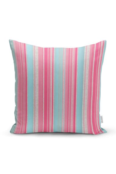Realhomes غطاء وسادة بتصميم خاص بخطوط مستقيمة باللون الوردي والأزرق