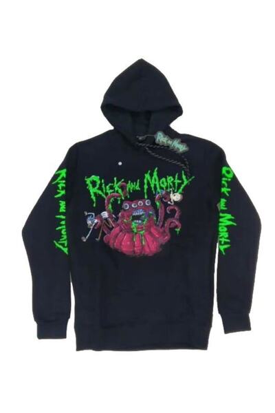 RICK AND MORTY Orijinal Lisanslı Siyah Sweatshirt Hoodie Kapüşonlu