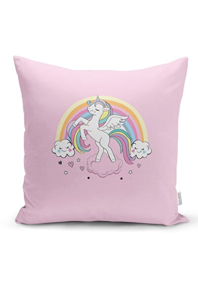 Realhomes Pembe Zeminde Unicorn At Ve Kalpler Tasarımlı Çocuk Odası Yastık Kı...