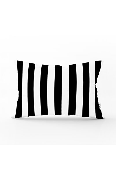 Realhomes Husă de pernă decorativă dreptunghiulară cu dungi alb-negru
