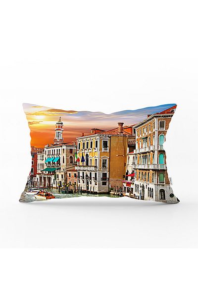 Realhomes Venice Colorful Houses Ειδικά Σχεδιασμένη Ψηφιακή Εκτυπωμένη Ορθογώνια Μαξιλαροθήκη Ριχτάρι