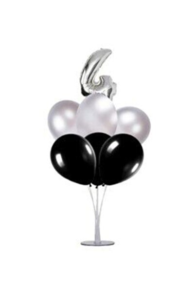 Şeker Adası Balon din folie cu cifre de 4 ani argintiu 40 cm, suport pentru b...