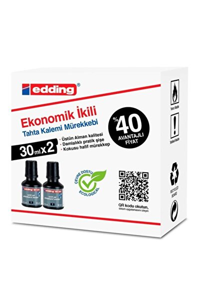 Edding Bt30 Tahta Kalem Mürekkebi Damlalıklı Ekonomik 30 ml Siyah (2 Li Paket)