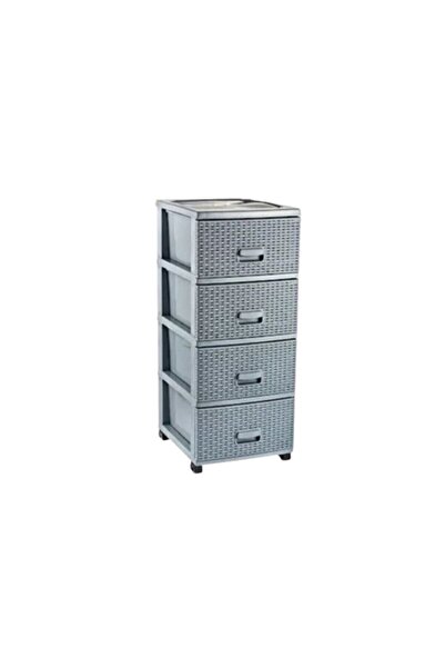 Alkansan Gri Büyük Boy Plastik Çekmeceli Sebzelik Komidin Şifonyer 4 Katlı