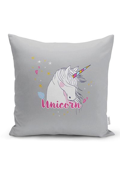Realhomes Pernă pentru cameră pentru copii cu fundal gri cu model unicorn - husă de pernă cu design special