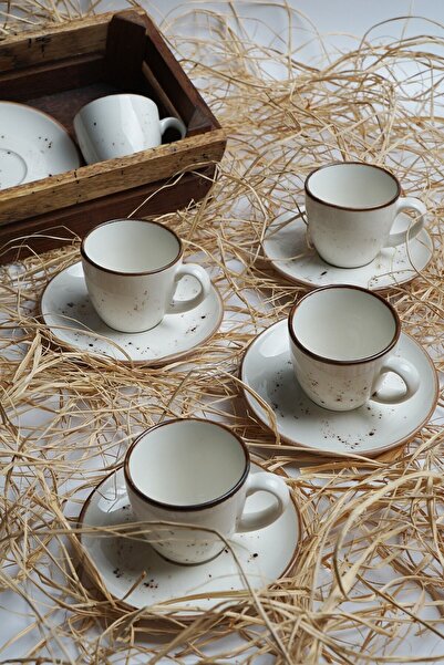 Tulü Porselen Tulu Porselen Luna Krem Renkli 6 Kişilik Kahve Fincan Takımı