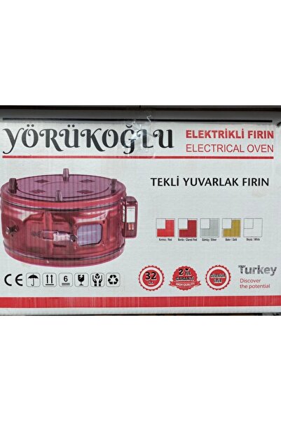 Yörükoğlu Elektrikli Fırın Tekli Yuvarlak Bordo