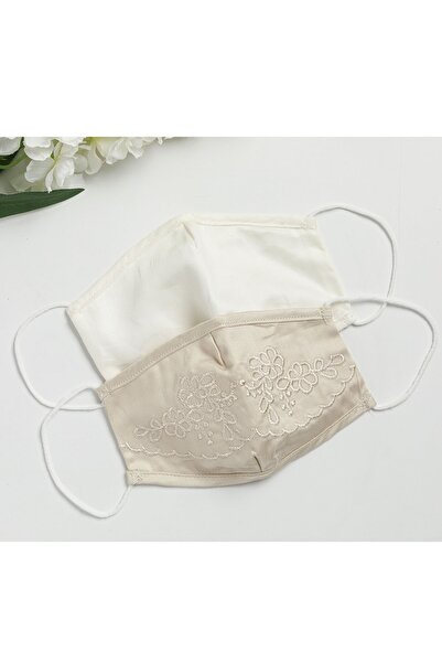 English Home Elegant Flower Pamuk Nakış Detaylı Yıkanabilir Maske 17x8 Cm Bey...