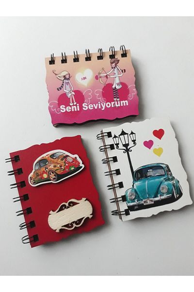 Uyanış Yayınevi Caiet de amintiri și suveniruri din lemn Love&car 10x8 cm/cu fundal de caligrafie cadou