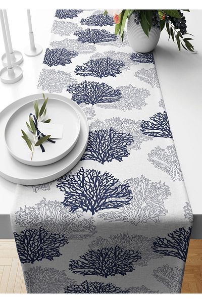 Pilloveland Runner 40*140 Cm Tesut din piele intoarsa cu model marin