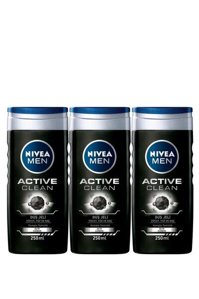 NIVEA Nıvea Active Clean Erkek Banyo Ve Duş Jeli 250 ml X3