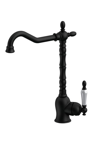 GPD Retro Single Body Sink Faucet Black Pvd Porcelain Handle Mte180-s
