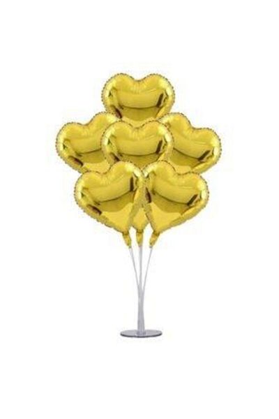Şeker Adası Footed Heart Balloon Stand + Gold Foil Heart Balloons--skradaparti222
