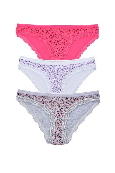 Pemilo Chiloți de bikini cu modele de culori mixte pentru damă, pachet de 3