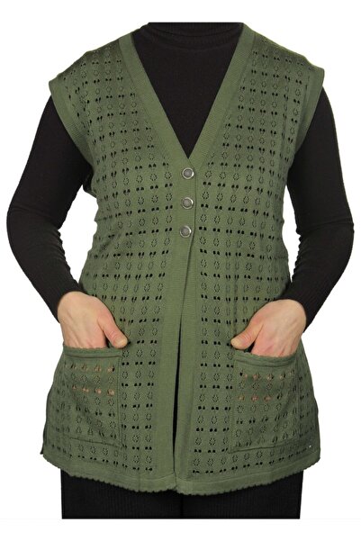 Fresh&Moda Жіночий хакі зелений мерсеризований жилет