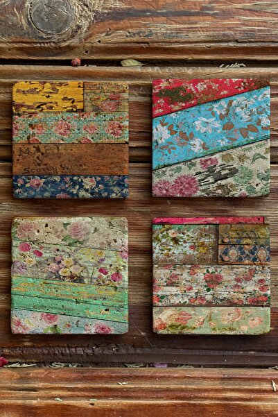 Oscar Stone Decor Baskılı Doğaltaş Bardak Altlığı  Set Desen Tile 4'lü