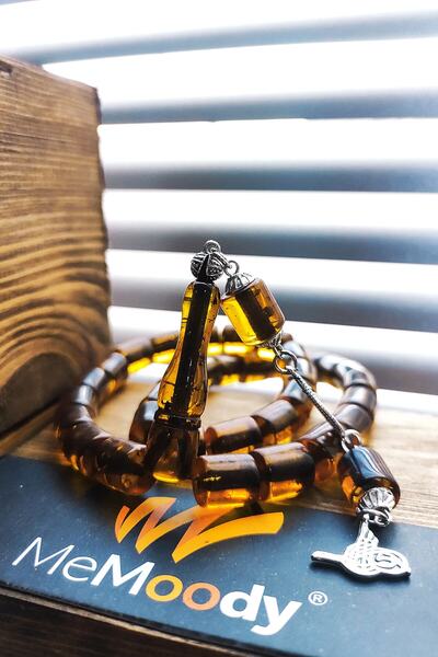 Memoody Alpaka Püsküllü Bitki Fosilli Sıkma Toz Kehribar Erkek Tesbih