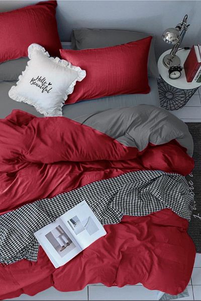 Always Ranforce Red Grey Σετ Παπλωματοθήκη Μονή Εύκολο Σιδερώματος