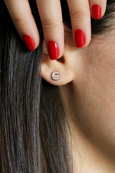 Argentum Concept C Harfi Çivili 925 Ayar Gümüş Tek Küpe - 12077001