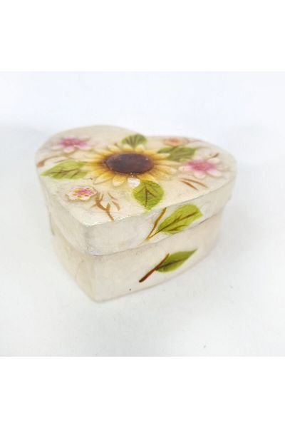 evinizdeki okyanus esintisi turkuaz hediyelik Small Mother of Pearl Box-heart-sunflower