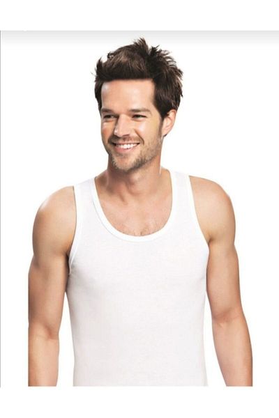 Tutku Men's White Cotton Tank Top 6 Pack