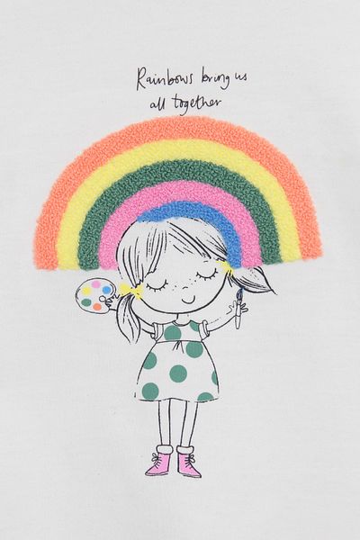 DobaKids Ecru Colored Baby Girl and Child Balloon Sleeve Embroidered Sweatshirt - 1-6 Years