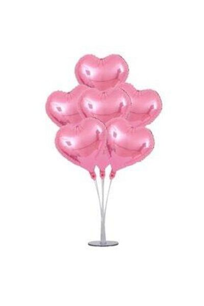 Şeker Adası Footed Heart Balloon Stand + Pink Foil Heart Balloons--skradaparti220