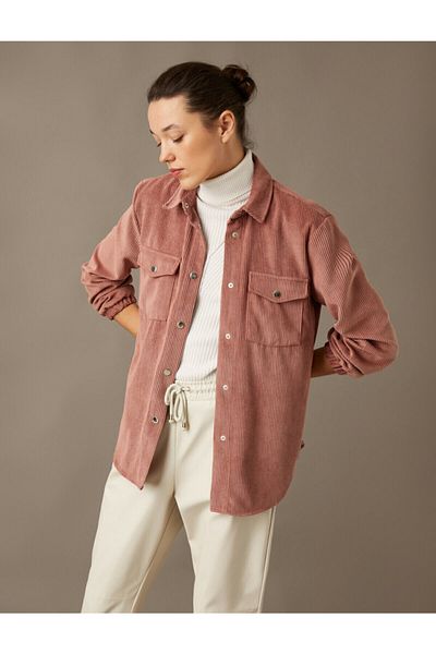 Koton Women's Pink Corduroy Shirt