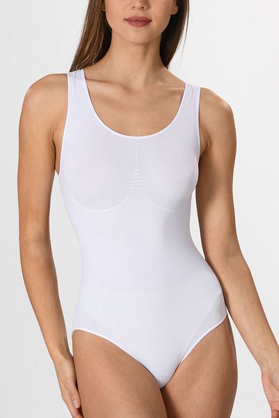 Miss Fit 1905 Women's White Seamless Thick Strap Bodice with Snap Fasteners Ribbed Knitted Seamless