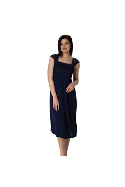Pelin Women's Navy Blue Straps Lace Maternity Nightgown