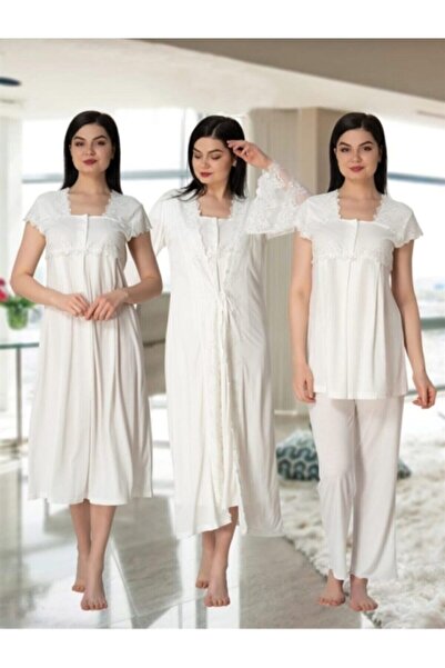 Effort Pijama Effortt 5015 Ecru Collar and Sleeves Lacy Maternity Pregnant Se...