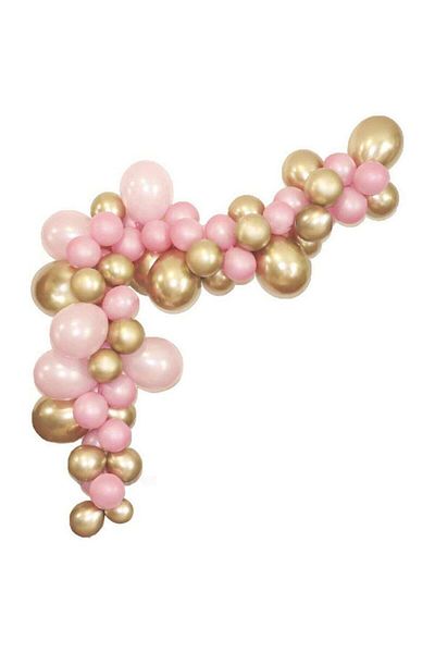 Çemrek Süs Parti Gold Weighted Pink Balloon Chain - 100 Balloon, 5 Mt Chain Apparatus and Balloon Pump