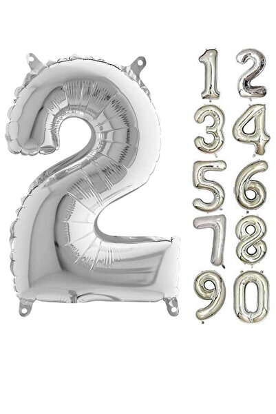 BİDOLUMUTLULUK Number Foil Balloon Silver 80 Cm Number 2