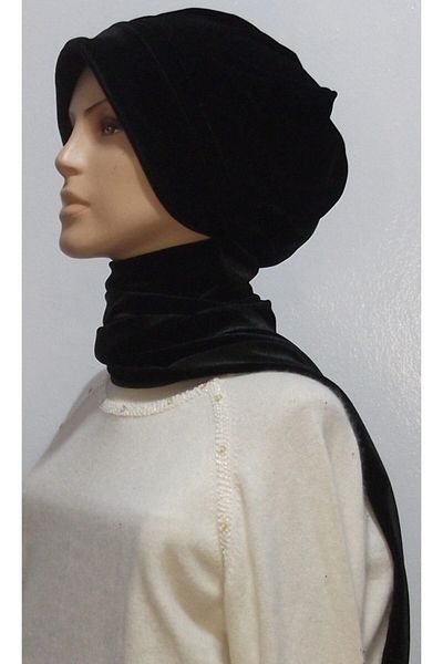 eflin Women's Hijab Scarf Hat Cap; Black Velvet