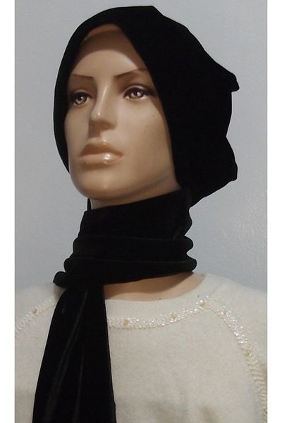 eflin Women's Hijab Scarf Hat Cap; Black Velvet