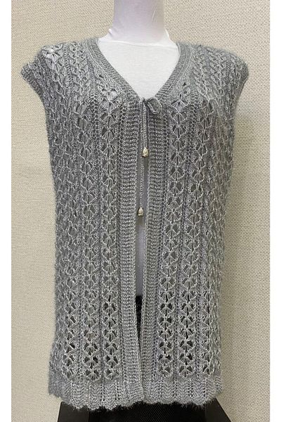 AYHANHOME Women's Gray Heart Knitted Glittery Crystal Vest